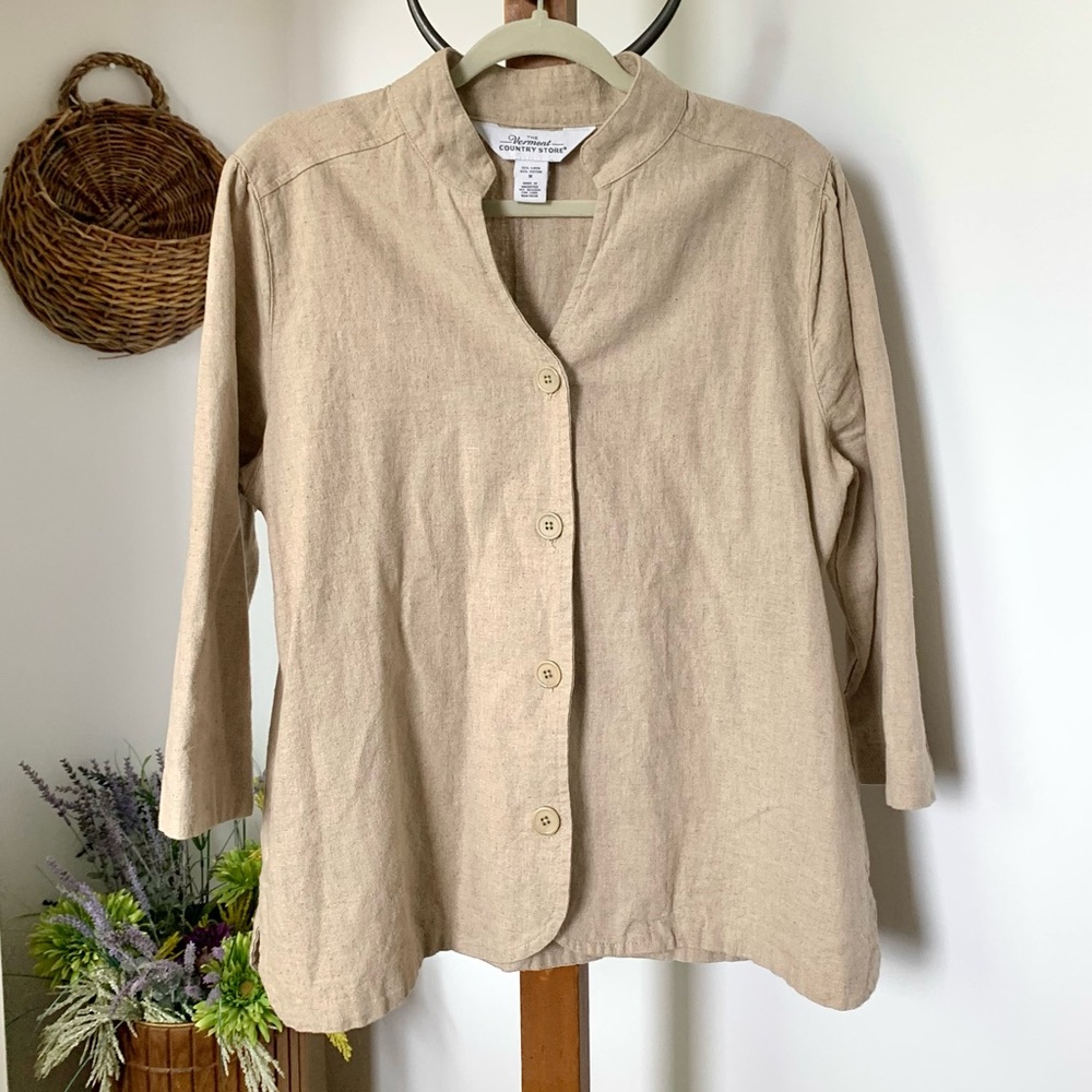 Vermont Country Store Linen Cotton Lightweight Jacket with pockets beige tan MED